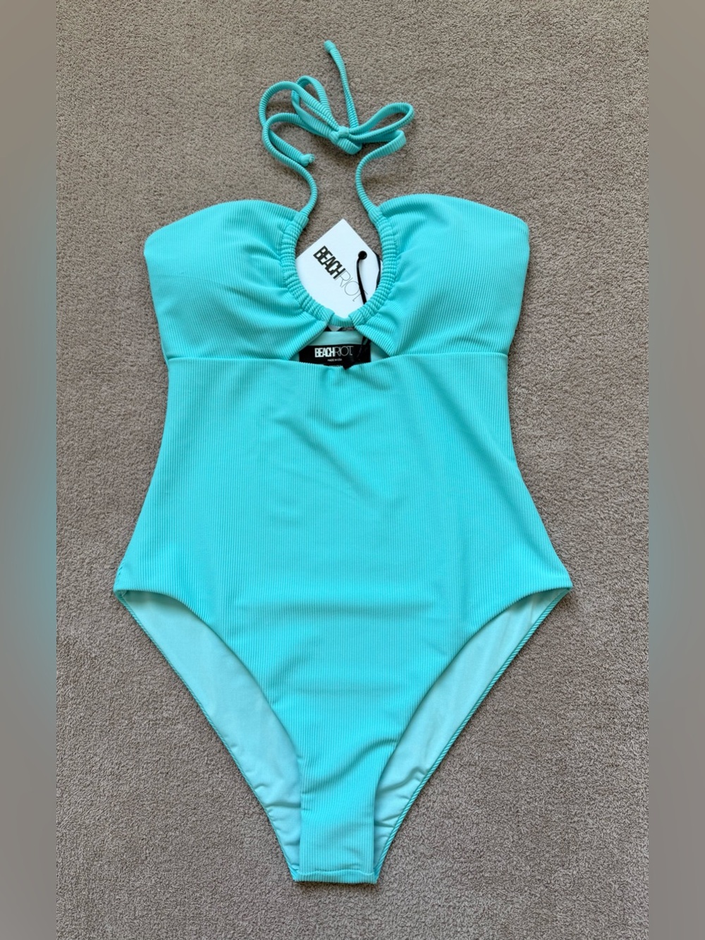 NEW - BEACH RIOT - PHOENIX ONE PIECE SWIMSUIT - RIBBED - CYAN